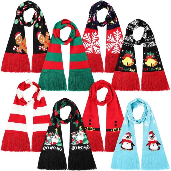 Accessories - 8 Pcs Knitted Winter Scarves Unisex Christmas Tassel Scarves for Men Women